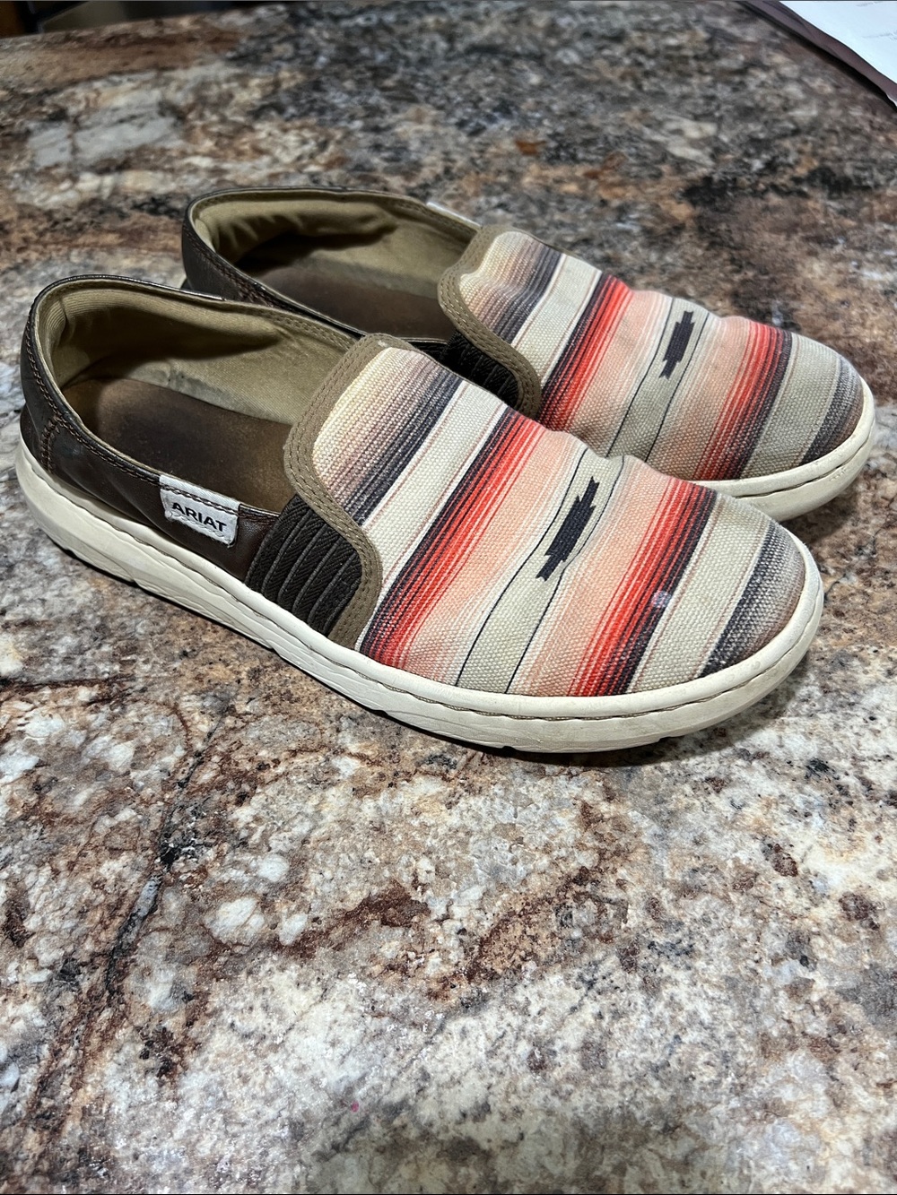 Ariat Women’s Slip-On Loafers in Tan, Red & Brown Stripes